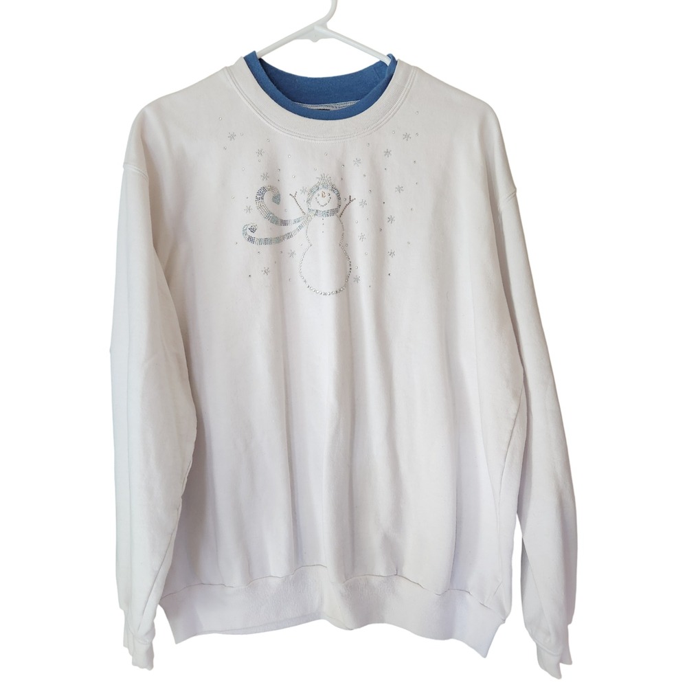 Trilogy Morning Sun Womens Sz XL Christmas Snowman Sweatshirt Embroidered White